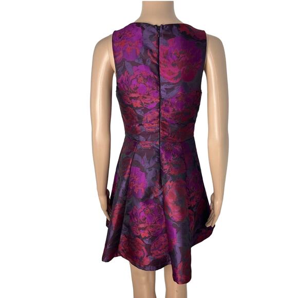 Aqua Floral A-Line Brocade Purple Floral Print Party Dress - Picture 4 of 10